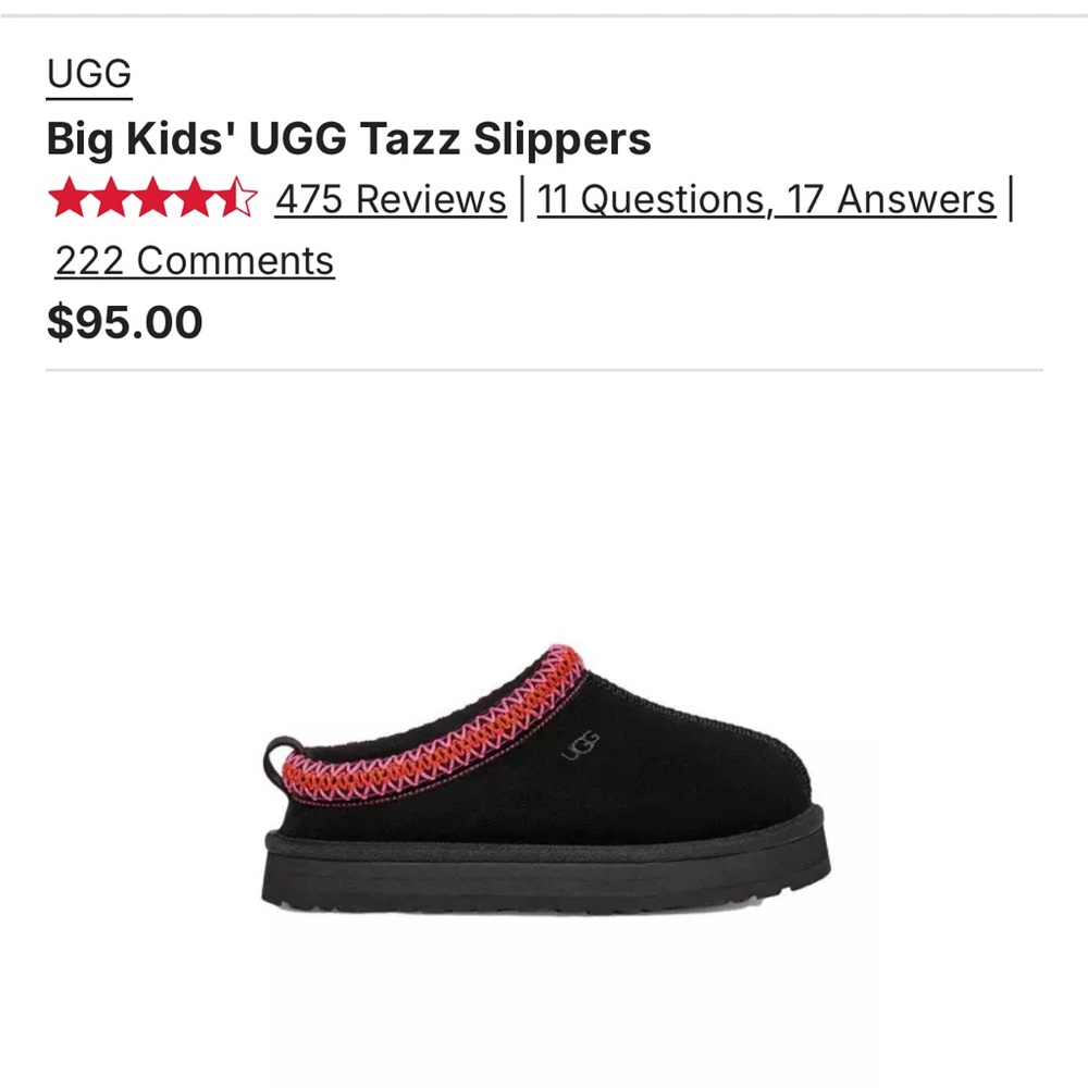 UGG Kids' Black and Red Tazz Slippers